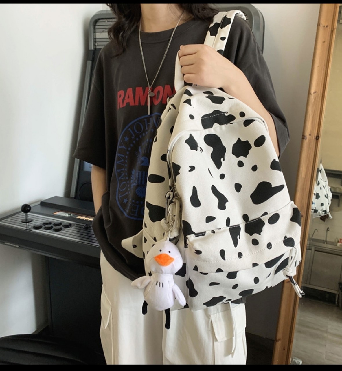 Balo ulzzang thời trang cao cấp họa tiết bò sữa siêu hot, balo bò sữa cao cấp BLBS010 - XUONGMAITNT