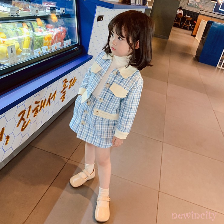 Set Áo Sơ Mi Dài Tay Và Chân Váy Họa Tiết Ca Rô Phong Cách Hàn Quốc Đáng Yêu Dành Cho Bé Gái