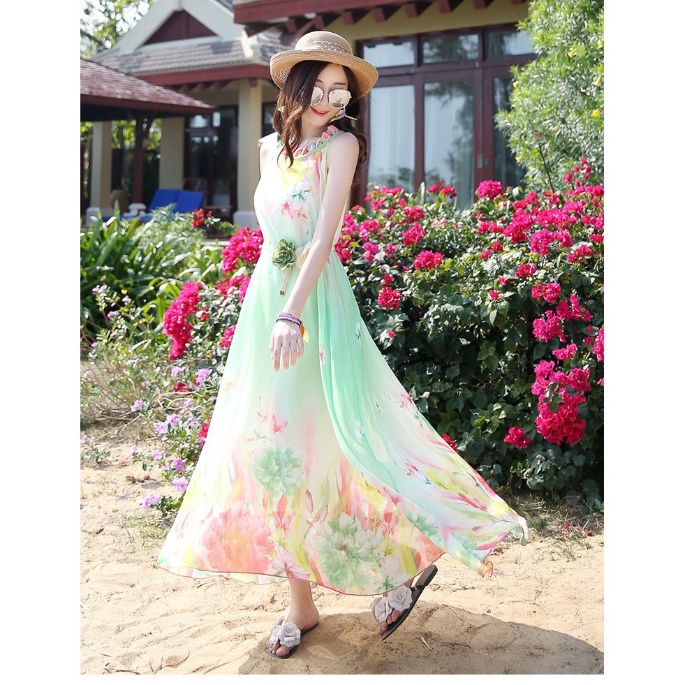 Đầm Maxi Lụa Sắc Màu Sang Trọng