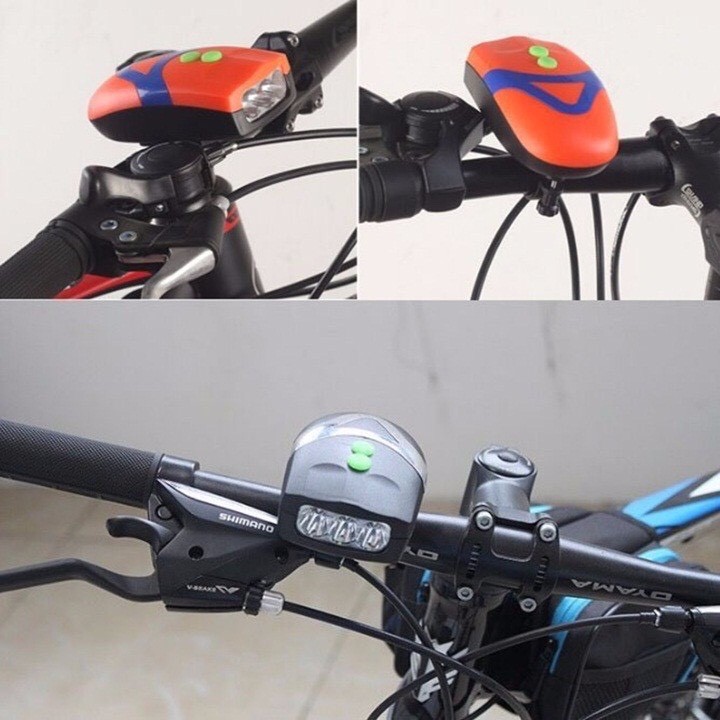 Đèn Pin Gắn Xe Đạp 3 Bóng Có Còi Chiếu Sáng Trợ Sáng Xài Pin Tiểu