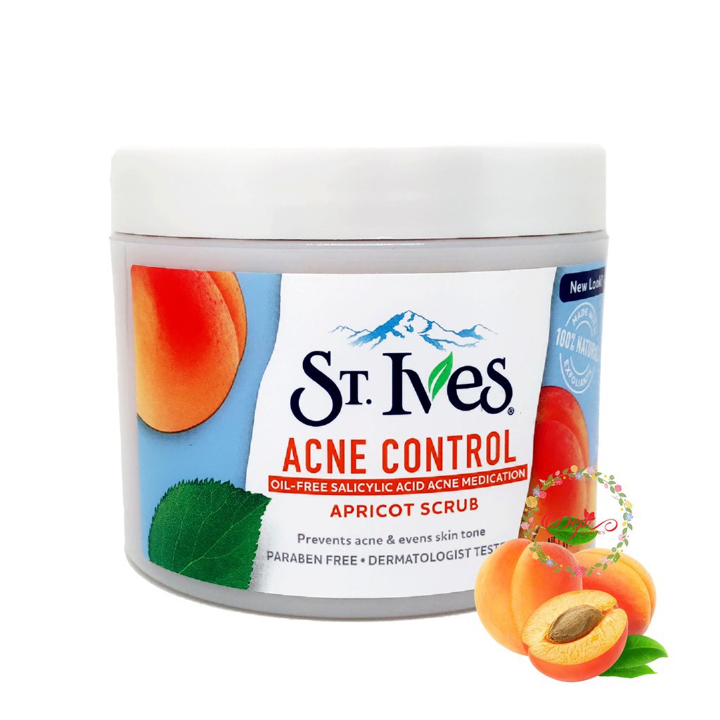 Tẩy tế bào chết body cho da mụn chiết xuất từ quả mơ St.Ives Acne Control Apricot Scrub 283g