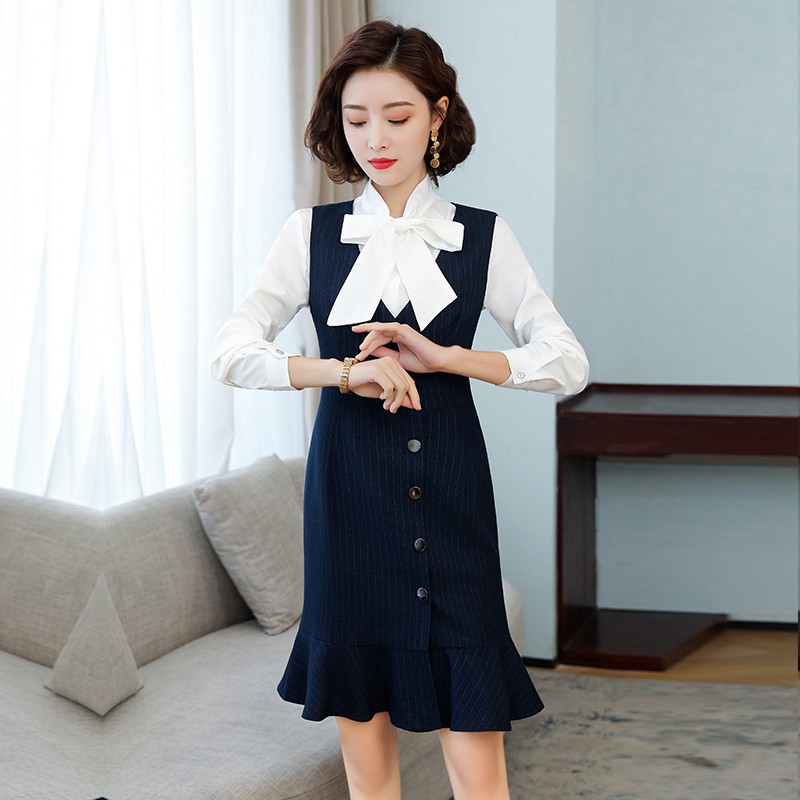 ❅▪Chuyên trang phục vest nữ thu đông quần áo công sở kẻ sọc thẩm mỹ viện cao cấp shop sức váy bồi bàn khách sạn