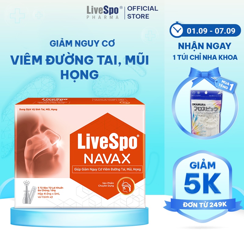 Xịt mũi Livespo Navax chuyên dụng - Bảo vệ hô hấp F1, giúp F0 giảm nghẹt mũi, mất mùi 4 ống x 5ml