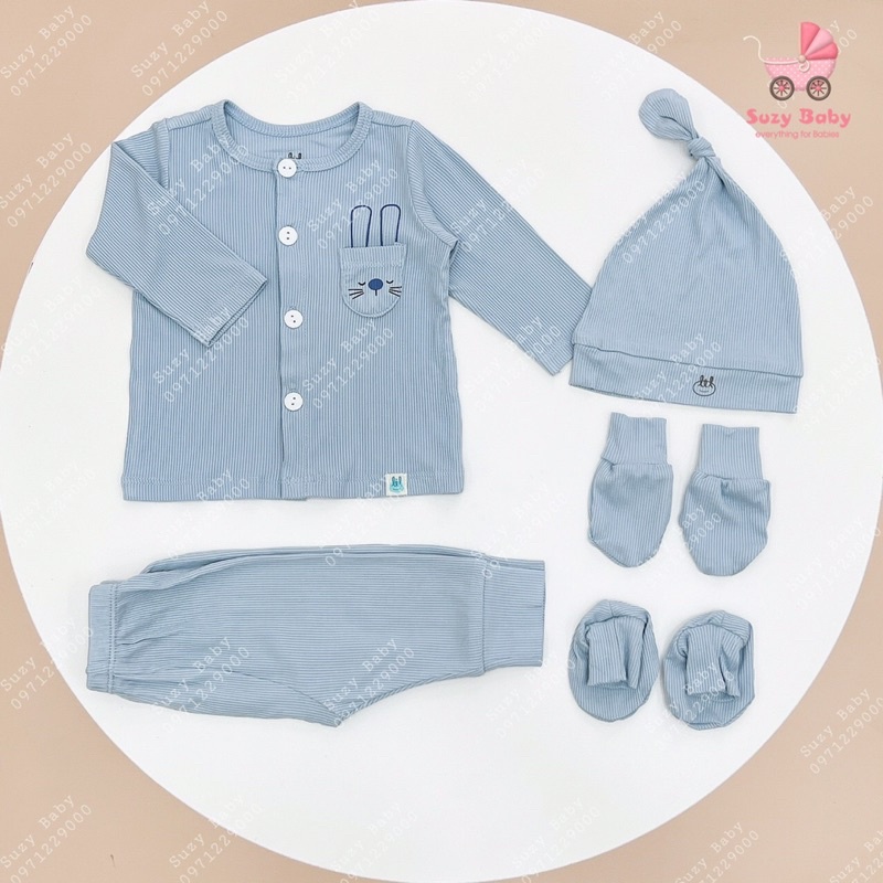 Lil Little Love - Bộ dài tay vải tăm túi ngựa thỏ cho bé 0-6m