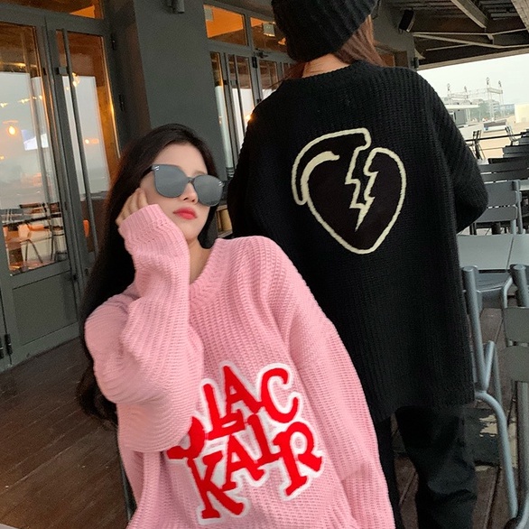 Áo sweater ZHELIHANGFEI dệt kim dài tay dáng rộng họa tiết chữ phong cách Mỹ thời trang dành cho nữ