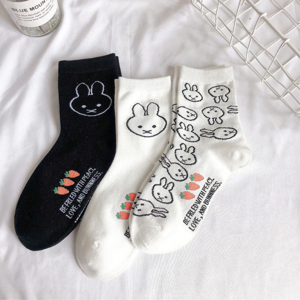 Tất Nữ Cổ cao Cotton In hình Hoạt hình Ulzzang Hàn Quốc Vớ Nữ Cao cổ Dễ thương Nhật Bản Thu Đông