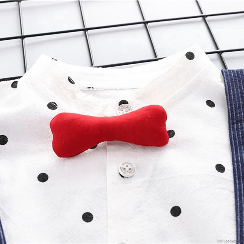 Set áo sơ mi tay ngắn họa tiết chấm bi và quần short yếm đáng yêu cho bé trai