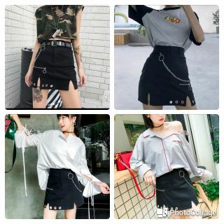 [ORDER] Chân váy ngắn đen có dây xích và khóa zip
