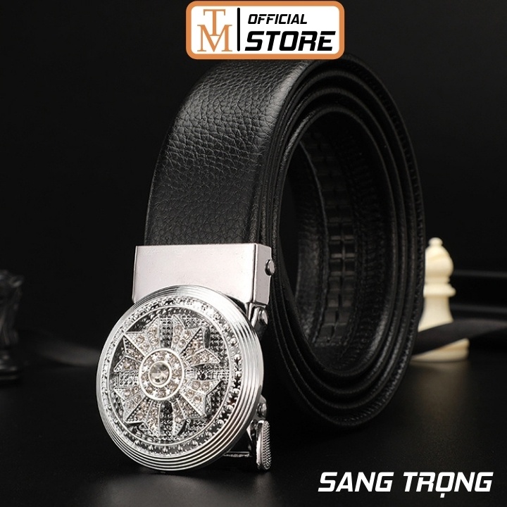 Thắt lưng nam da cao cấp mặt xoay đính đá khoá tự động - Dây lưng nam thời trang sang trọng TL22