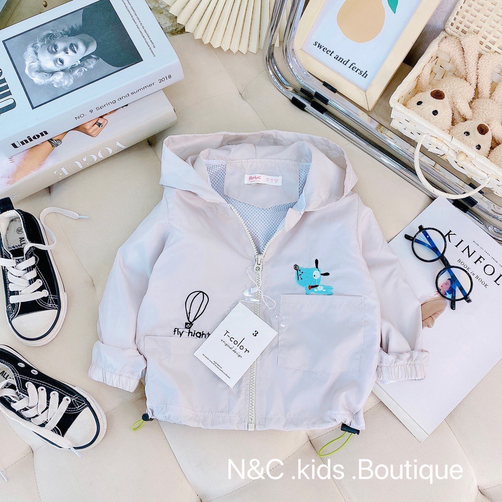 Áo khoác trẻ em,chống thấm, áo khoác gió 2 lớp áo gió cho bé, thêu hình rõ nét dễ thương,