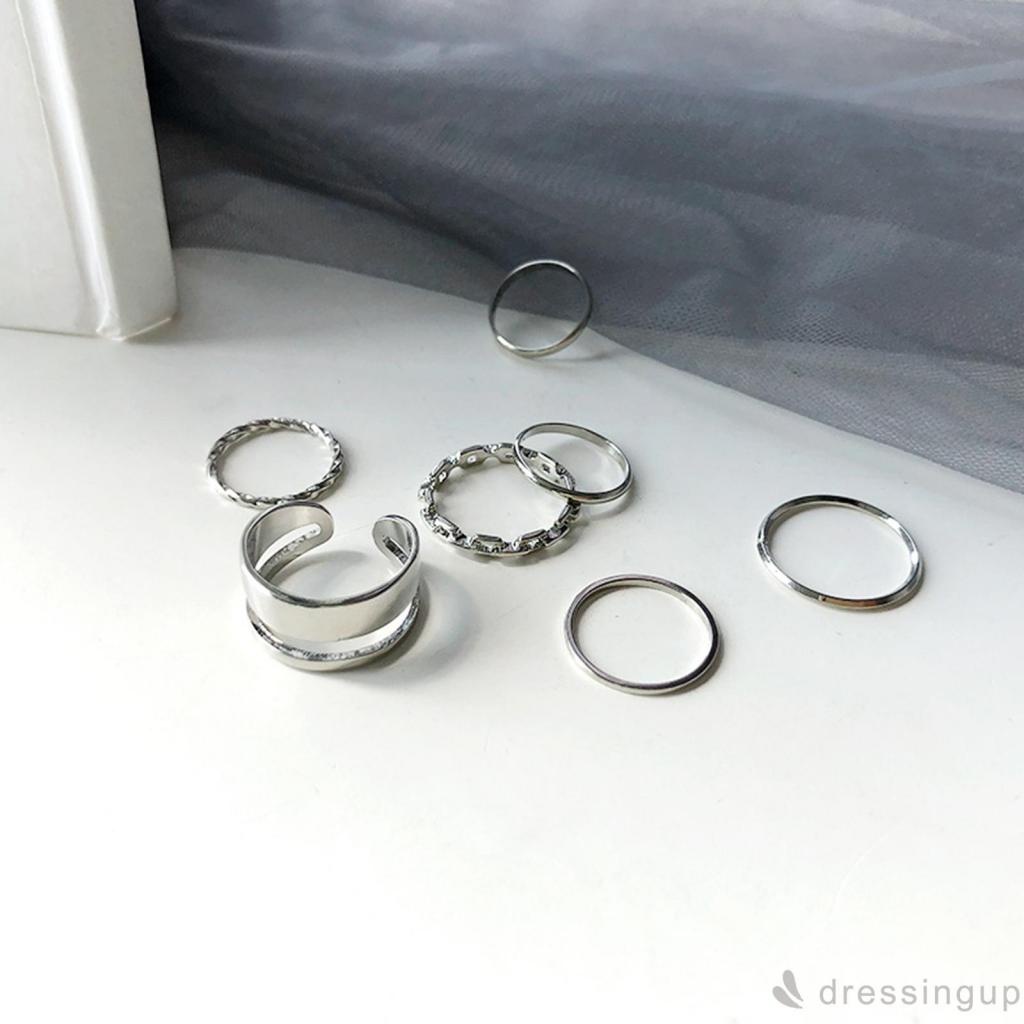 DRE-Ladies Knuckle Ring Kit, 7 Pieces Simple Style Stacking Ring,Gold/ Silver
