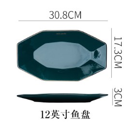 Chén bát đĩa sứ tráng men hình lục giác phong cách bắc âu MÀU XANH