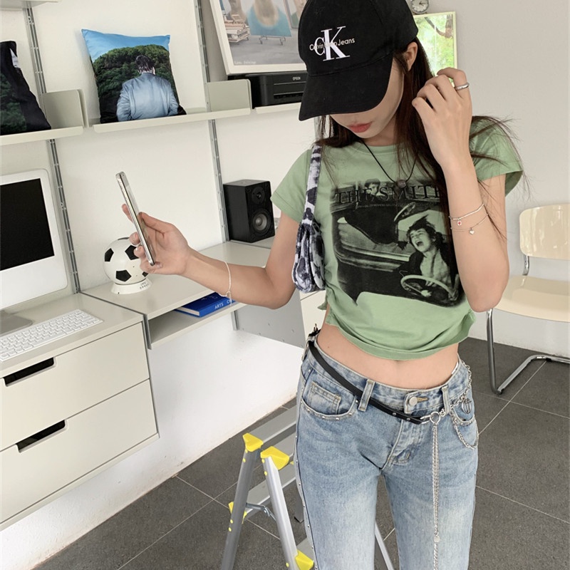 Áo Thun Croptop Tay Ngắn Cổ Tròn Dáng Ôm Thiết Kế Đơn Giản