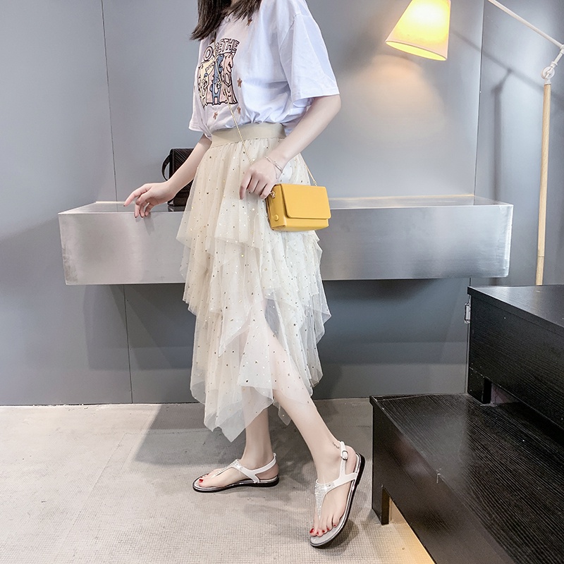 Xăng đan Nữ Đế Bằng Quai Ngang Mắt Cá Màu Đen Đính Đá Pha Lê