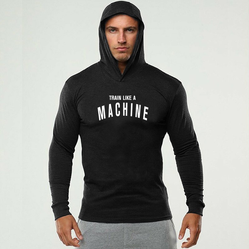 Hoodie dài tay in chữ cái đơn giản dùng tập gym cho nam