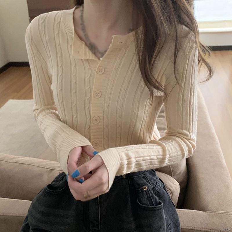 Áo Khoác Cardigan Dài Tay Màu Trơn Phong Cách Retro Hàn Quốc