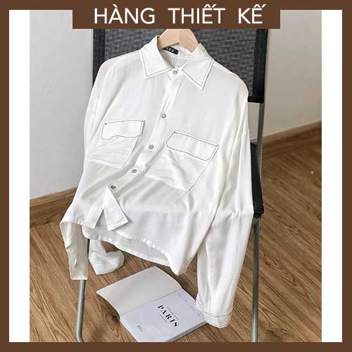 Áo sơ mi trắng nữ phom rộng Hàn Quốc chỉ nổi freesize hàng thiết kế, chất cotton thấm hút ASM150