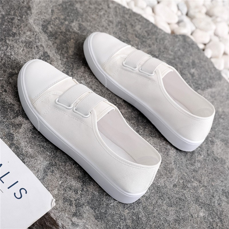 Giày lười nữ vải trắng, đen quai chun êm nhẹ| Giày slip on nữ G6996