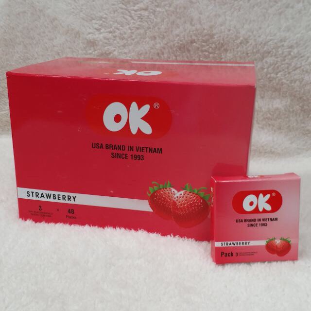 Bao cao su Ok Strawberry, bao cao su gia đình hương dâu, socola, bạc hà, không mùi, hộp 144 bcs