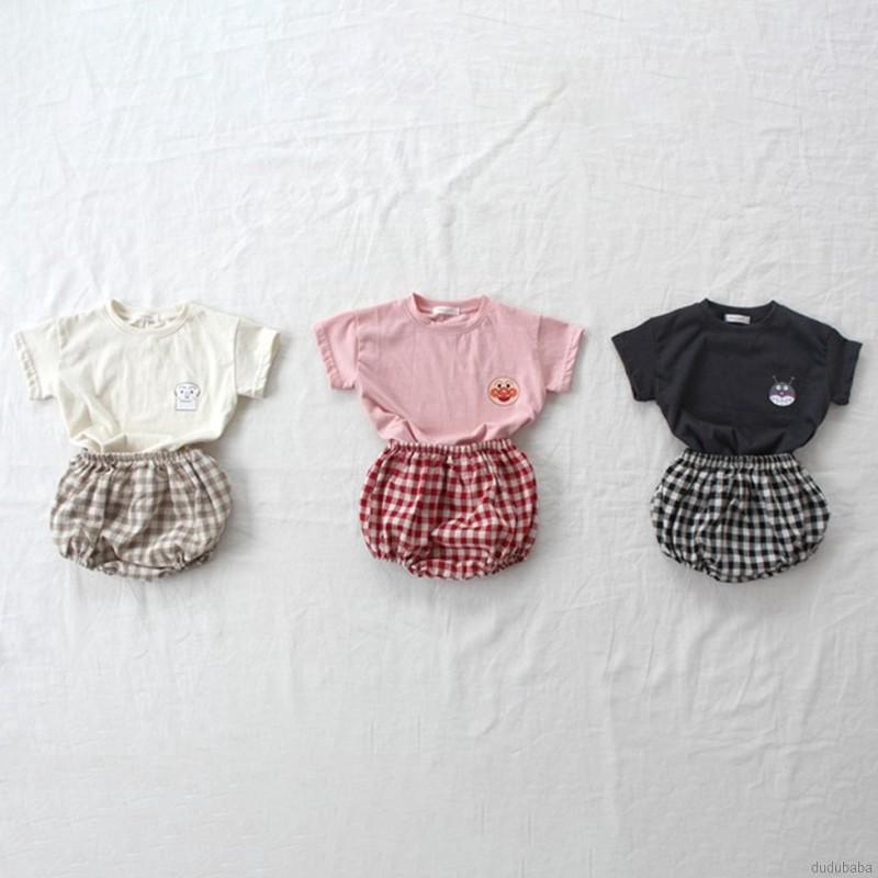 Set Áo Thun Tay Ngắn Và Quần Short Caro Cho Bé