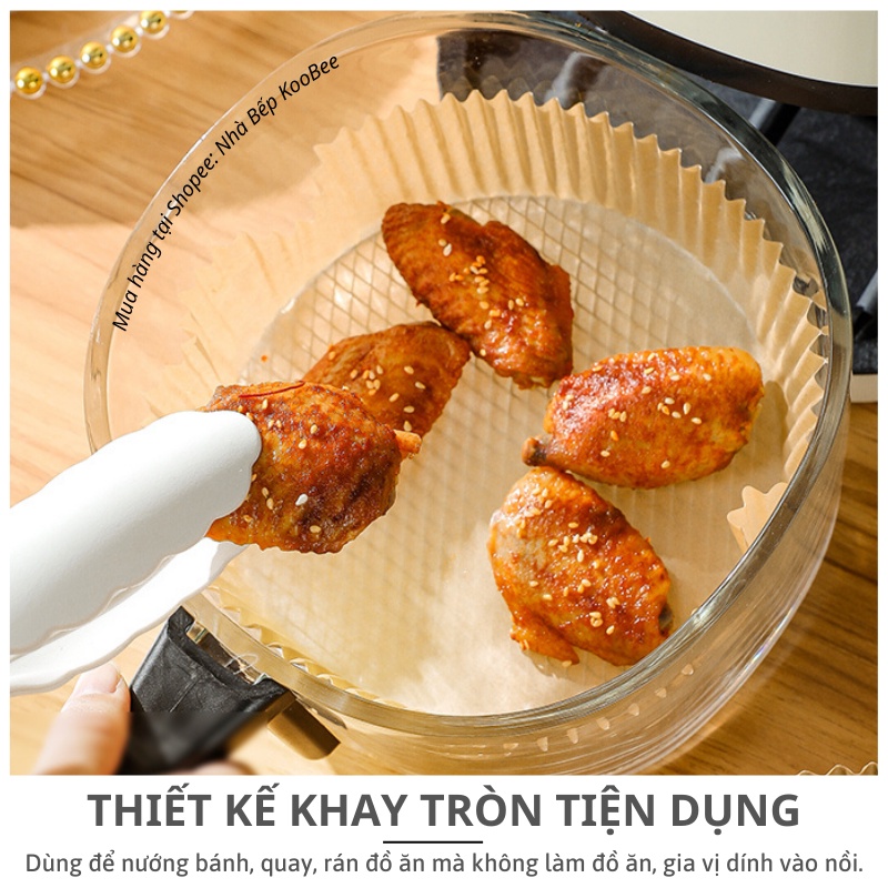 Giấy lót nồi chiên không dầu nến dạng khay hình tròn không lỗ - Set 50 khay giấy nến đa năng tiện dụng