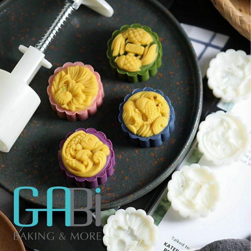 Khuôn nhấn trung thu lò xo 4 mặt cá chép Festival 50g