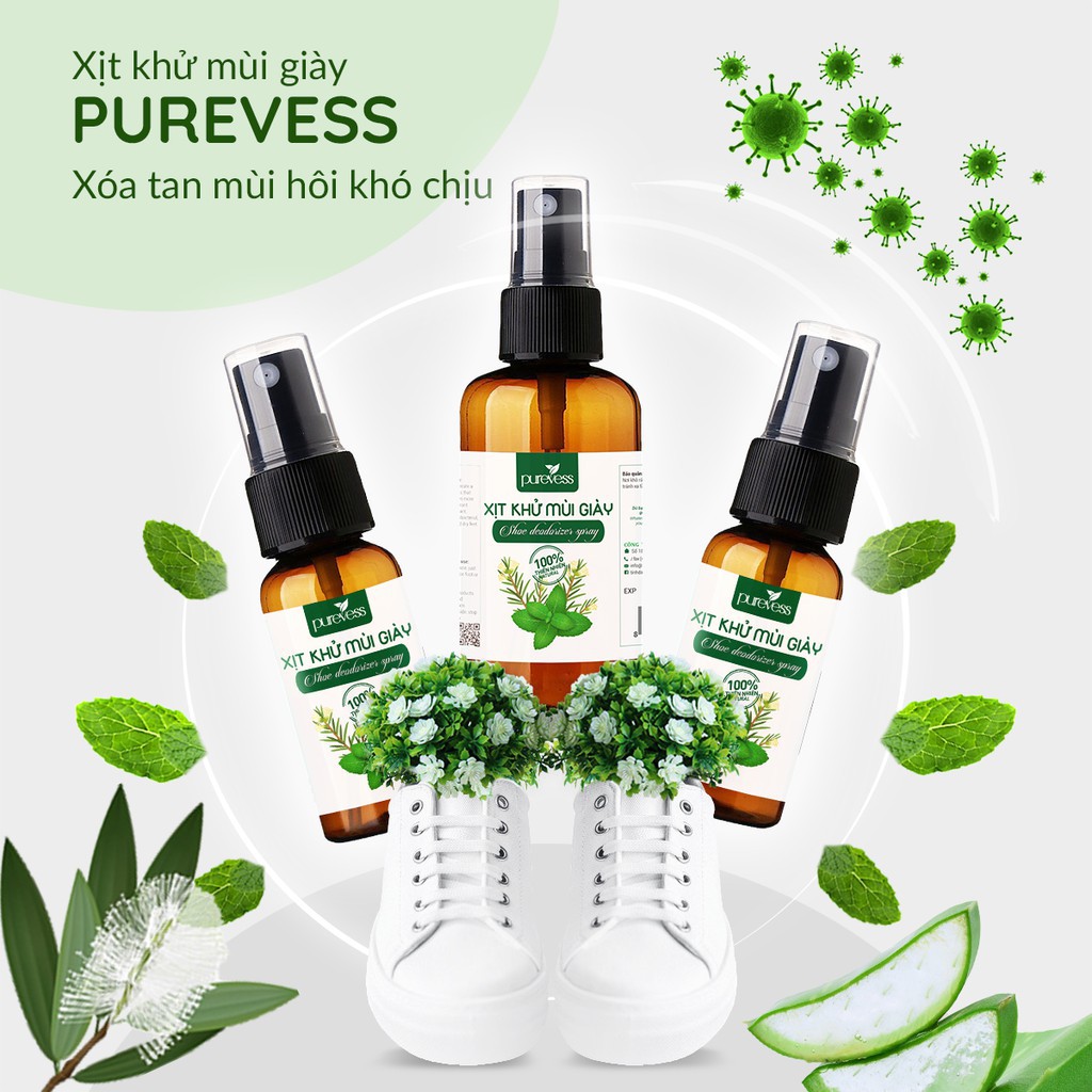 Xịt khử mùi giày Purevess hương bạc hà the mát 50ml - 100ml | BigBuy360 - bigbuy360.vn
