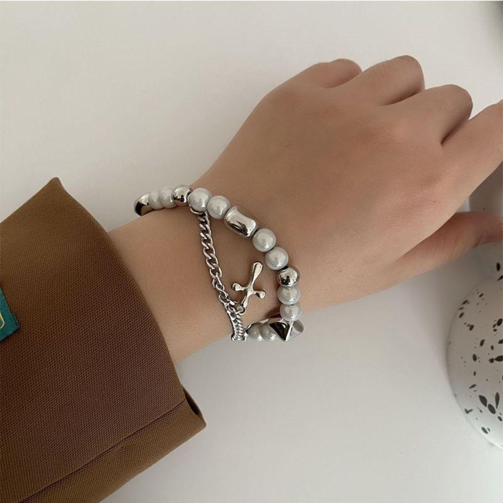 Vòng Tay Hai Lớp Bằng Thép Titan Mặt Thánh Giá Phong Cách Vintage Dành Cho Nam Nữ