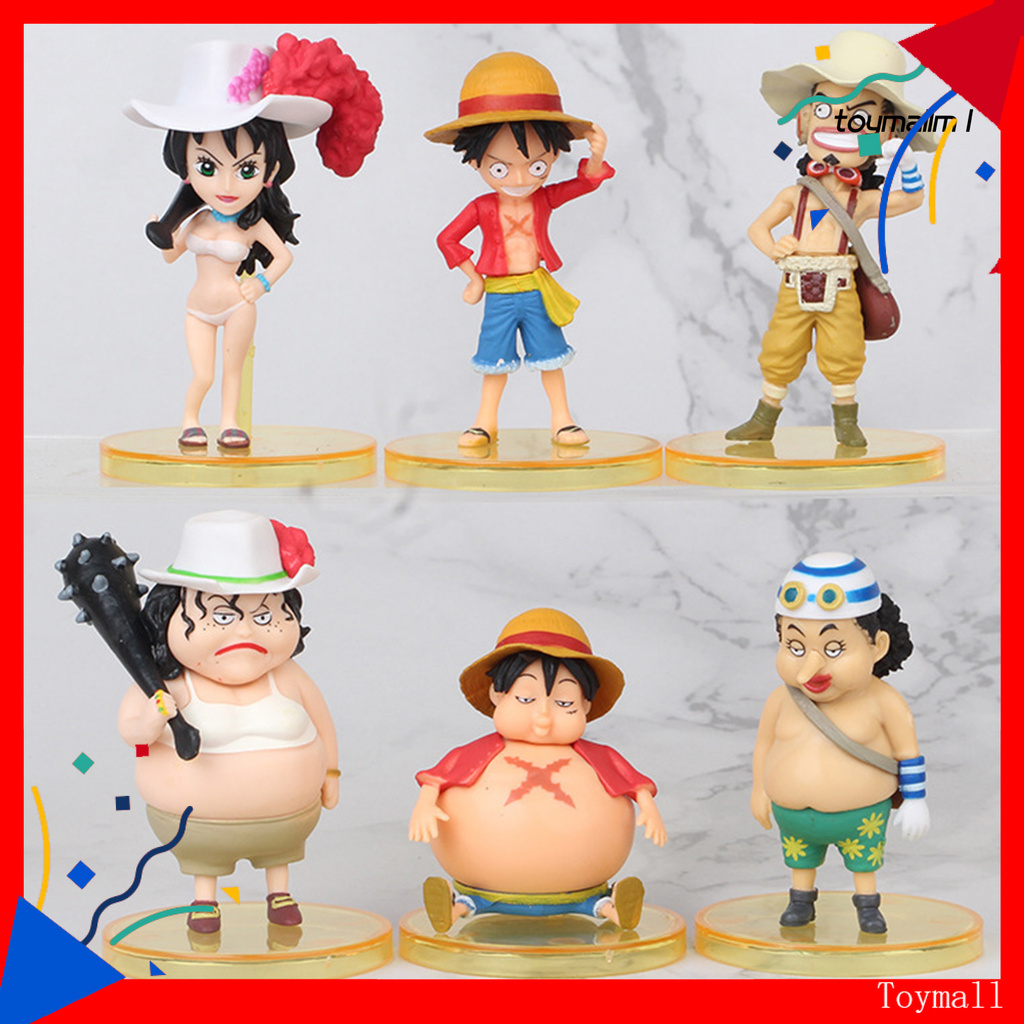 toymall 6Pcs Anime Cartoon One Piece Fat Thin Model Figure Toys Ornaments Home Decor