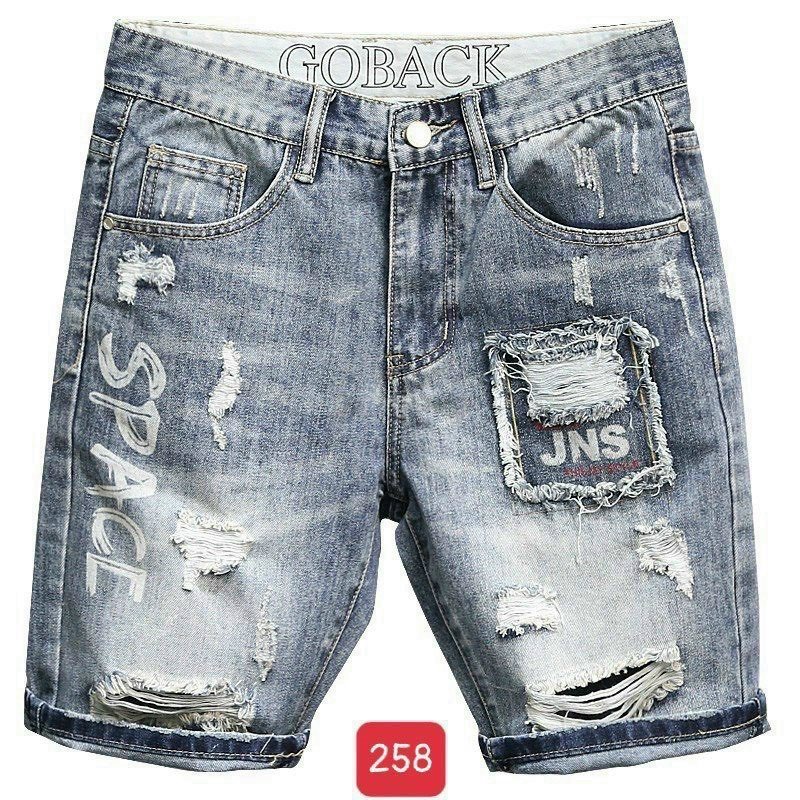 Quần short jean nam, quần sọt jean lửng xanh thiết kế rách năng động thời trang hàng chuẩn như hình