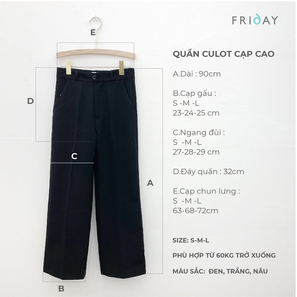 Quần culottes cạp cao dáng xuông ống rộng chất tuyết mưa không xù Friday