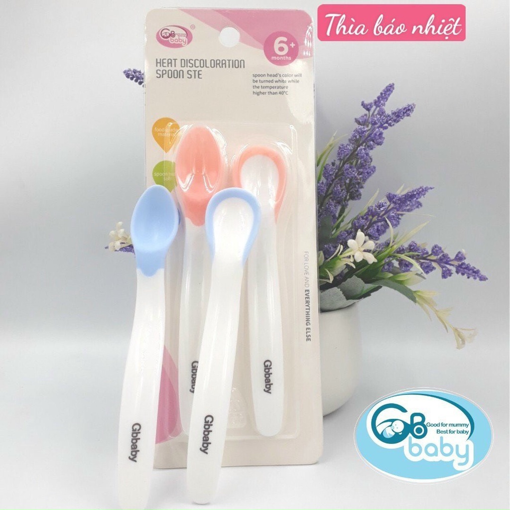 Thìa báo nóng (set 2 chiếc), thìa cảm biến nhiệt, thìa ăn dặm cao cấp Gb baby Hàn Quốc an toàn cho bé