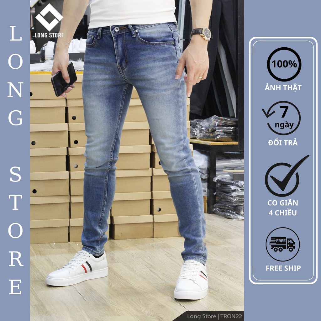 Quần jean nam xanh nhạt cao cấp chất bò co giãn ống đứng dáng ôm skinny đẹp chuẩn Hàn Quốc có big size Tron22