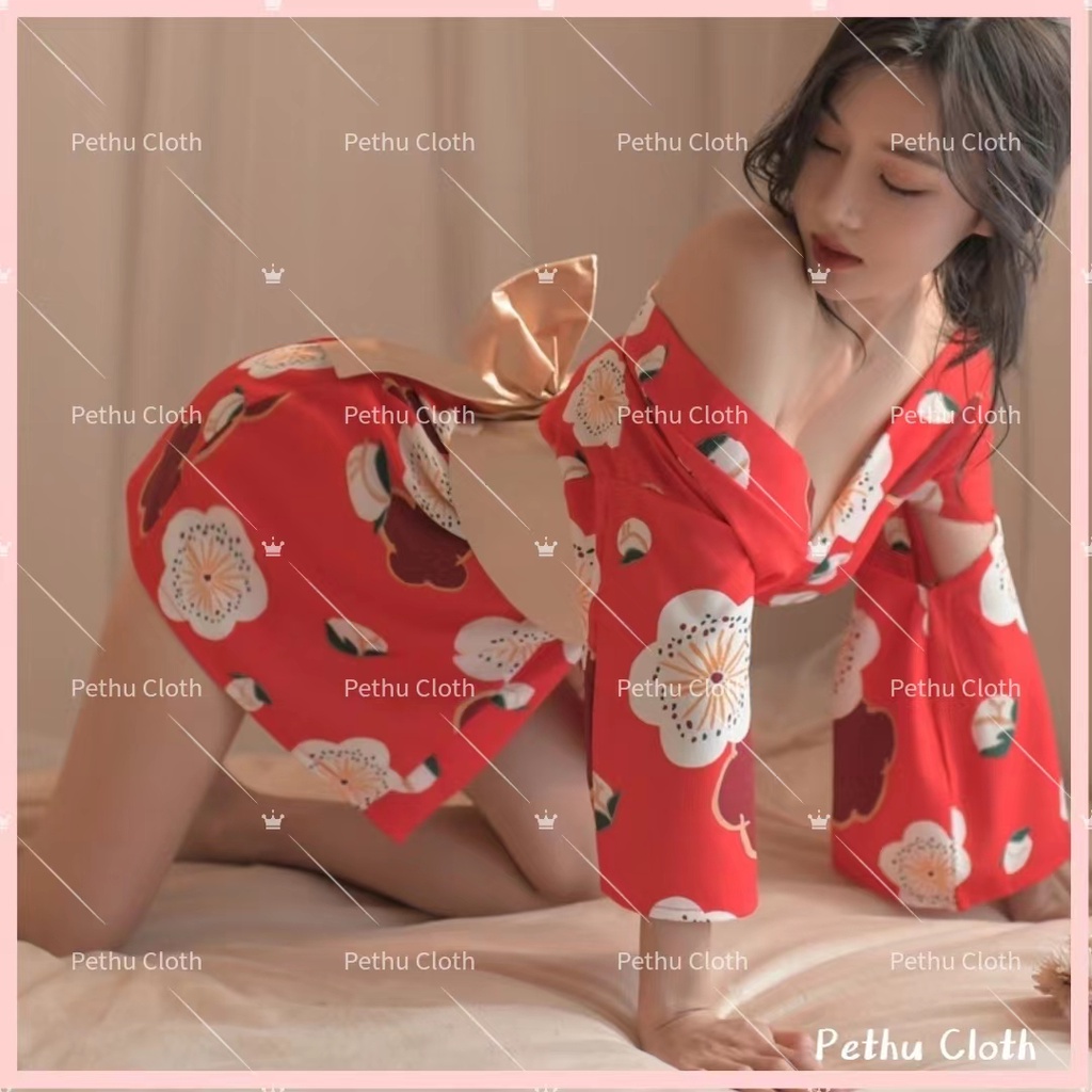 （Q1,HCM) 🤩Đồ Ngủ Sexy🤩Hoạ Tiết Hoa Anh Đào Gợi Cảm Cosplay Đai Nơ Họa Tiết Nhật Bản  40-65kg--024