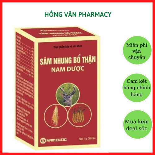 Sâm nhung bổ thận Nam Dược lọ 30 viên dùng được cho cả nam và nữ, hỗ trợ bổ thận, giảm tiểu đêm