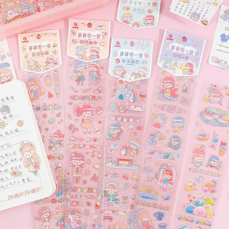 (có ảnh thật) Sticker dài dễ thương size to, sticker dây trang trí sổ tay, điện thoại, laptop