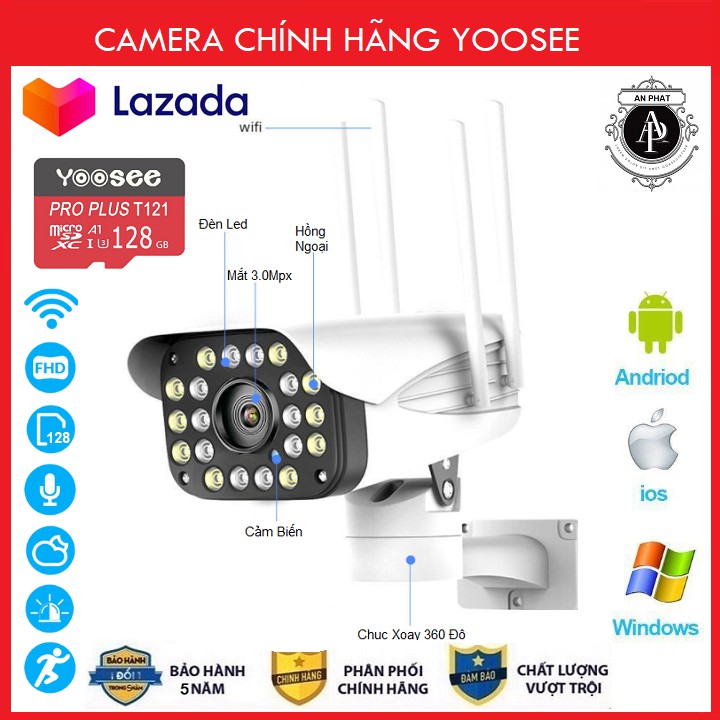 Camera Yoosee Camera Wifi Ngoài Trời Xoay 360 Độ 4 Râu 20 Led 3.0Mpx FullHD Kèm thẻ 32GB Chuyên Dụng