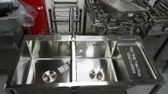 Bộ bồn đúc inox 304 2 hộc 1 cánh kèm chân