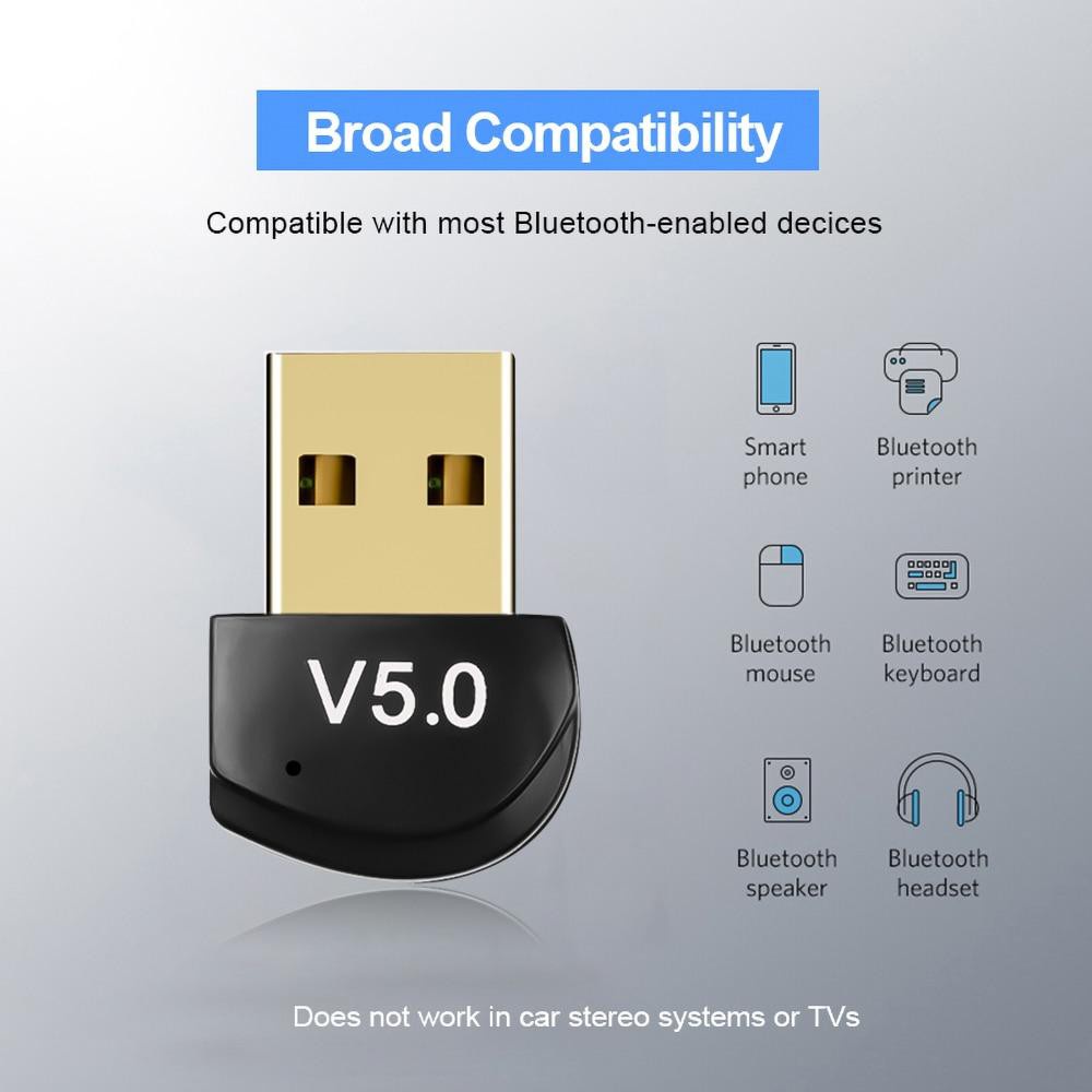 USB Bluetooth 5.0 Dongle dùng cho PC và Laptop phát ra bluetooth kết nối với loa bluetooth và truyền data