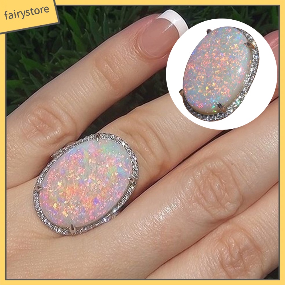 Nhẫn Hợp Kim Đính Đá Opal Nhân Tạo Lấp Lánh Cho Nữ