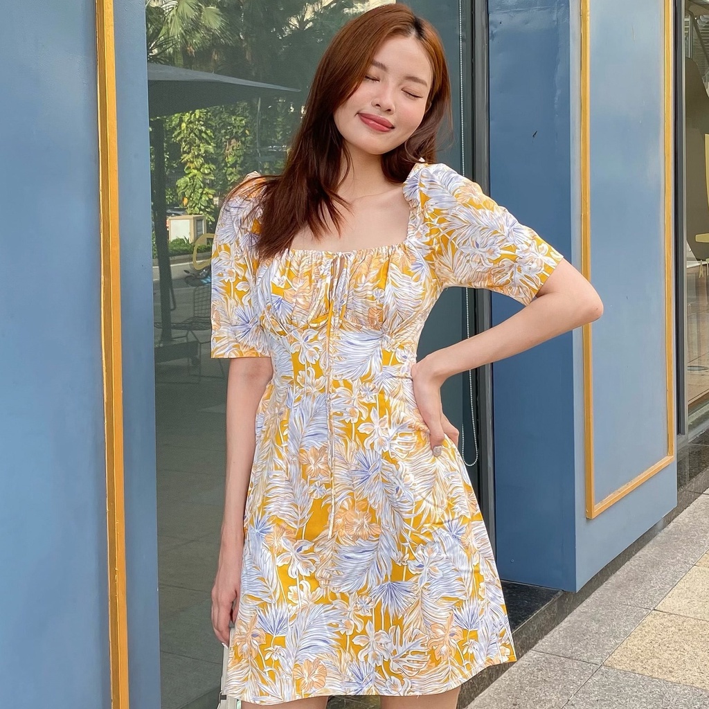 Đầm Hoa Tay Hở Lưng Đan Dây - EDINI - D1509