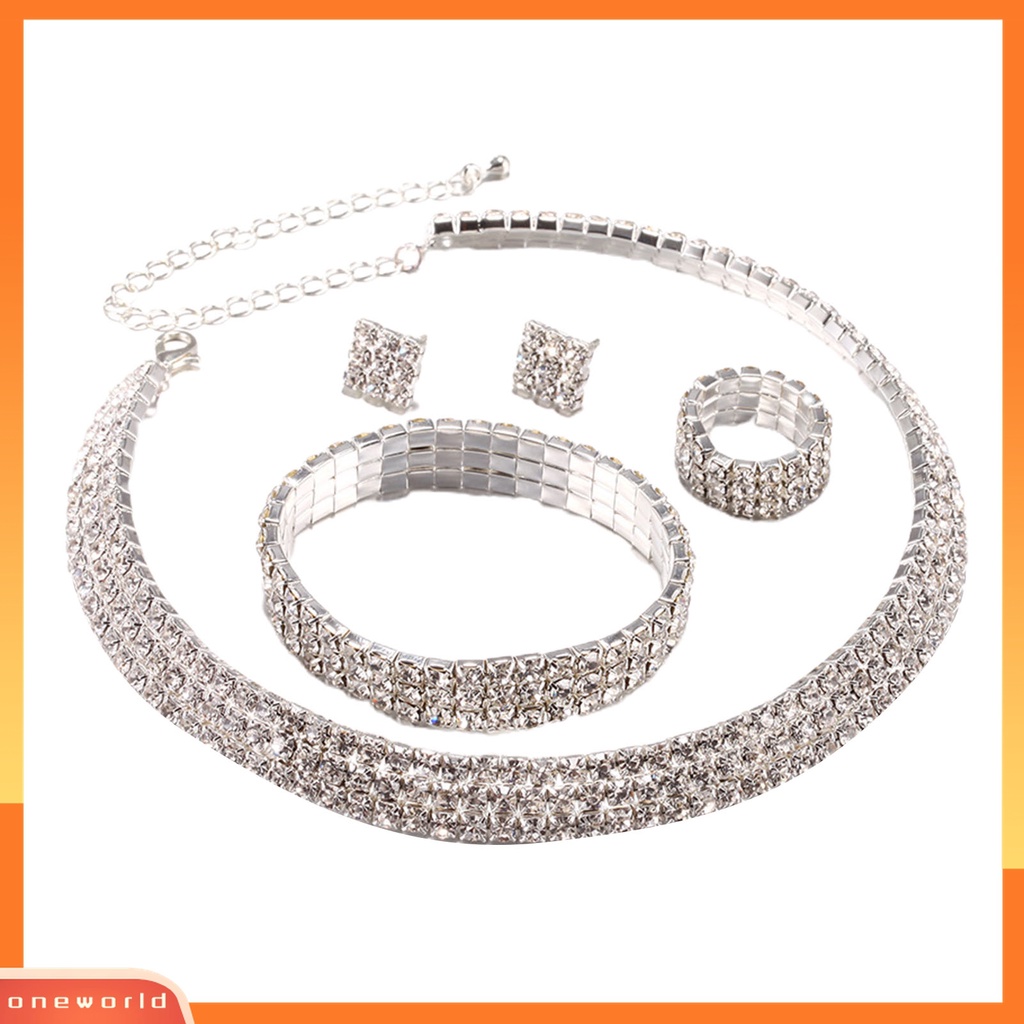 1 Bộ Trang Sức Vòng Cổ / Nhẫn / Bông Tai Đính Đá Lấp Lánh Thời Trang Cho Đám Cưới