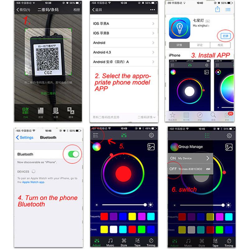 Dây Đèn Led 6 Trong 1 Ánh Sáng Màu RGB Dùng Để Trang Trí Nội Thất Xe Ô Tô