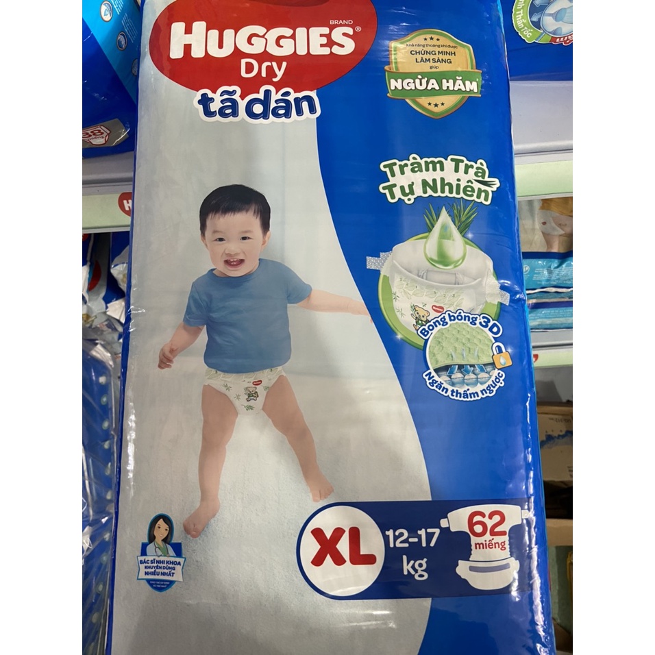 Tã dán HUGGIES DRY XL62 tràm trà ( từ 12-17kg) - HSD luôn mới