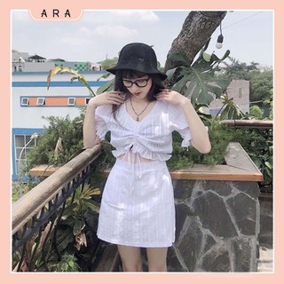 Set áo chân váy thiết kế rút dây ngực điệu đà