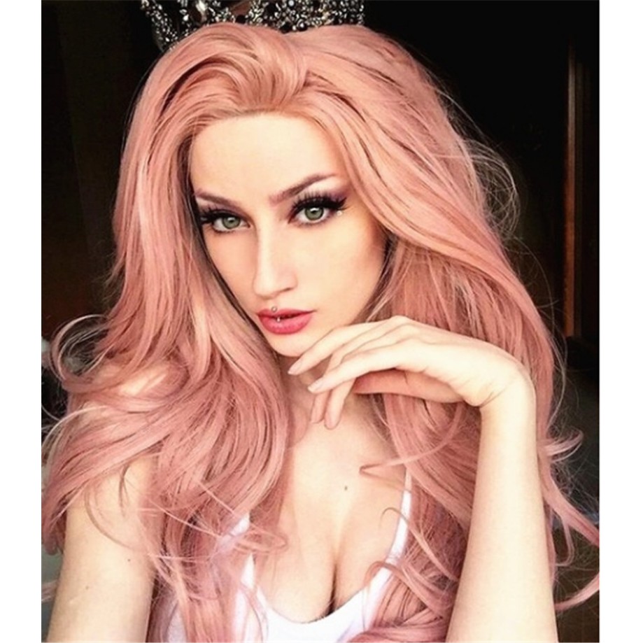 Bộ Tóc Giả Nữ Xoăn Dài Màu Hồng Cá Tính