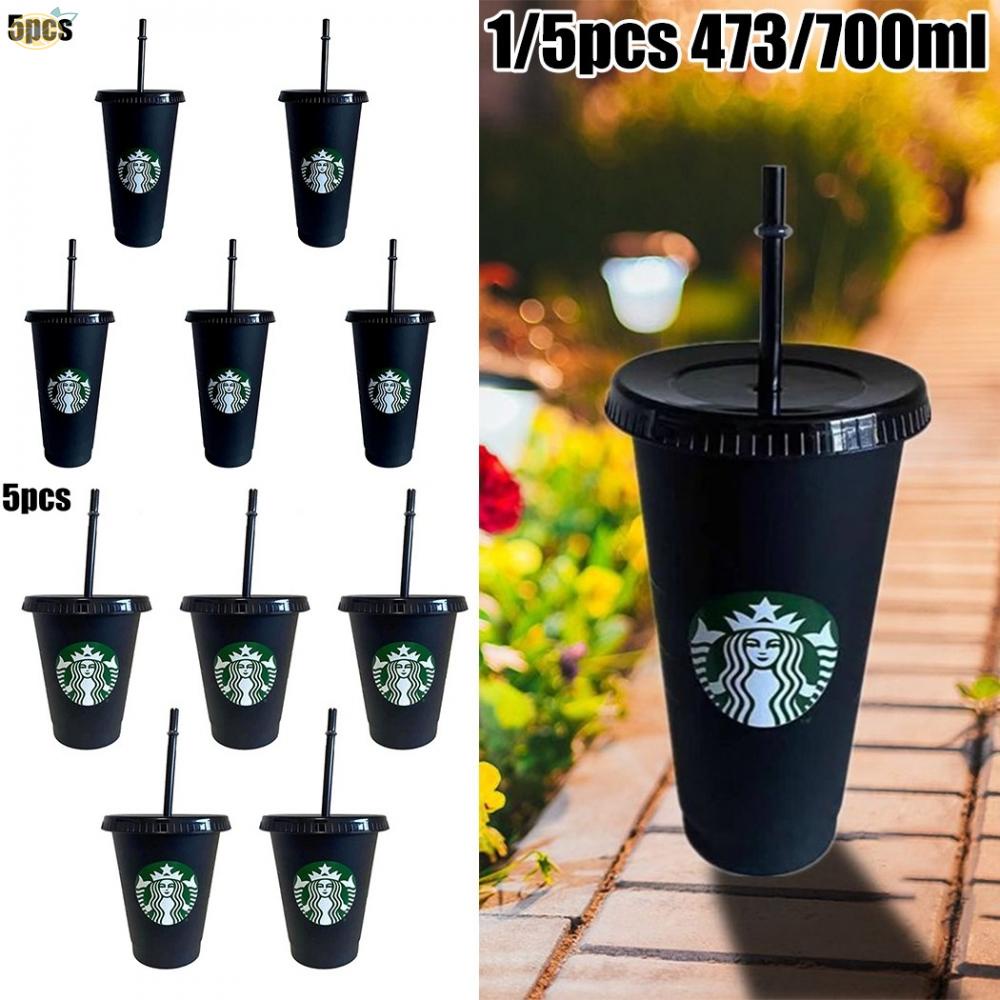 【VARSTR】Starbucks Reusable Plastic Straw Cup With Lid Tumbler Black Cup 24 oz Summer Collection Fairytale Work Drinking Glass