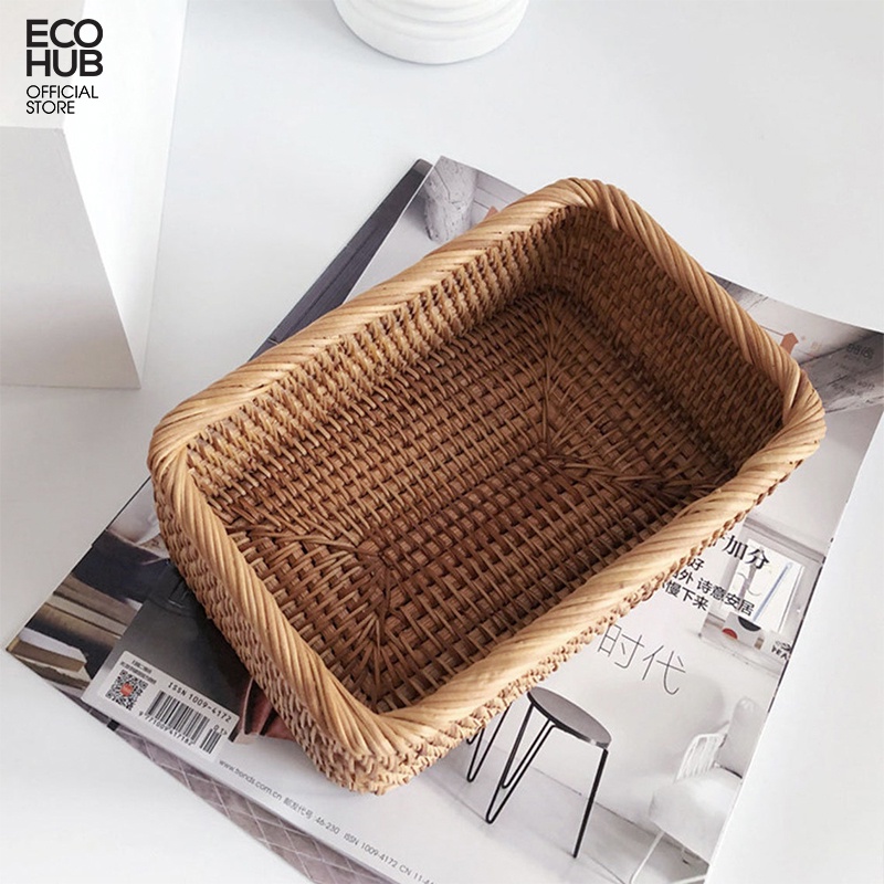 Giỏ mây đan ECOHUB bằng tay, đựng trái cây, Snack, bánh mì, mỹ phẩm (Rattan basket, fruit, Snack, bread, cosmetics)