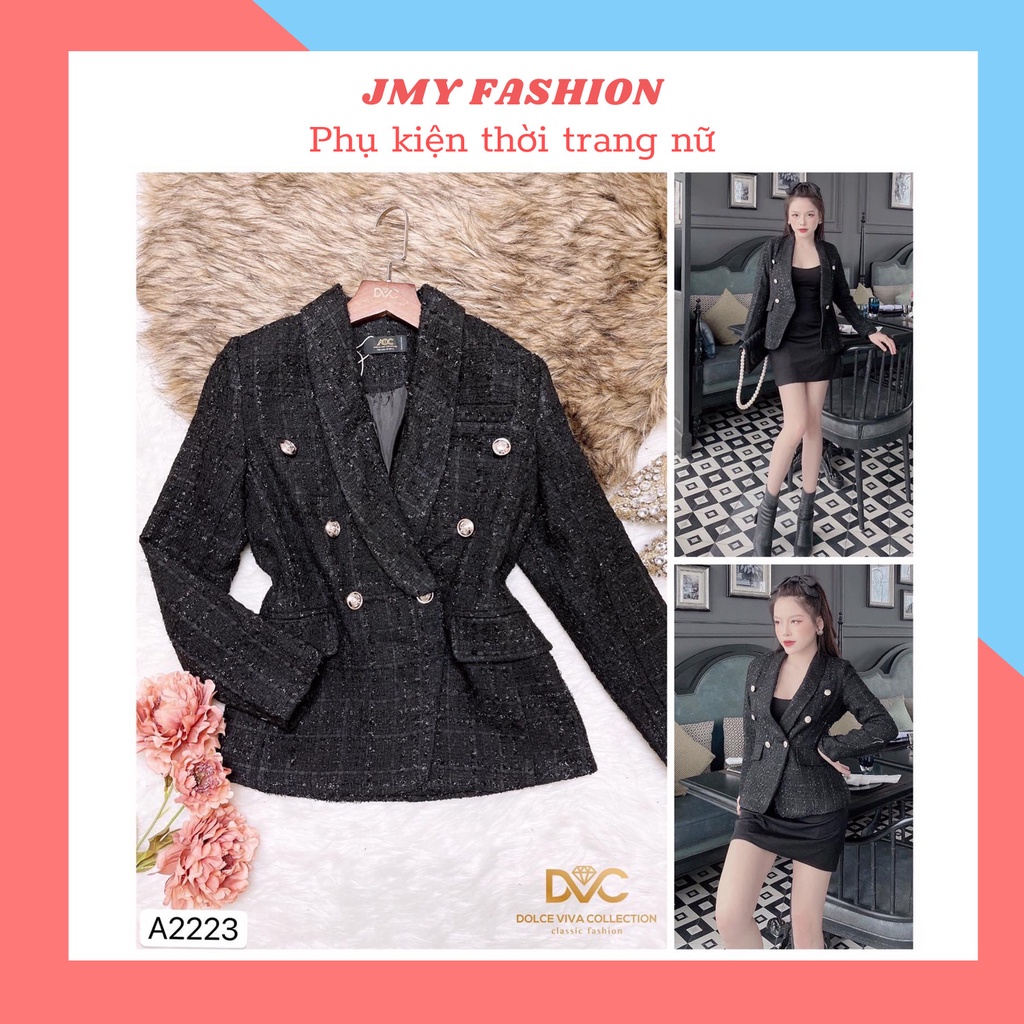 A2223 Áo vest dạ tweed đen ánh kim tuyến - Dolce viva colection | BigBuy360 - bigbuy360.vn