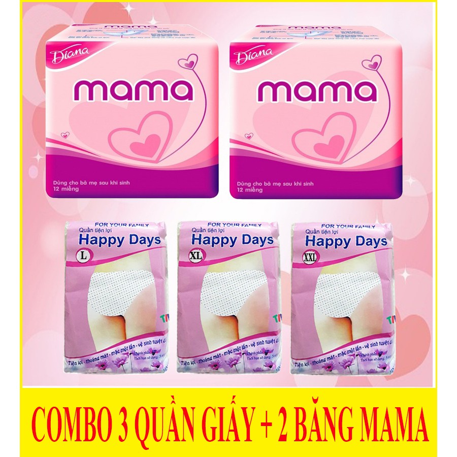 COMBO 2 BĂNG VỆ SINH MAMA VÀ 3GÓI QUẦN LÓT GIẤY MẶC 1 LẦN